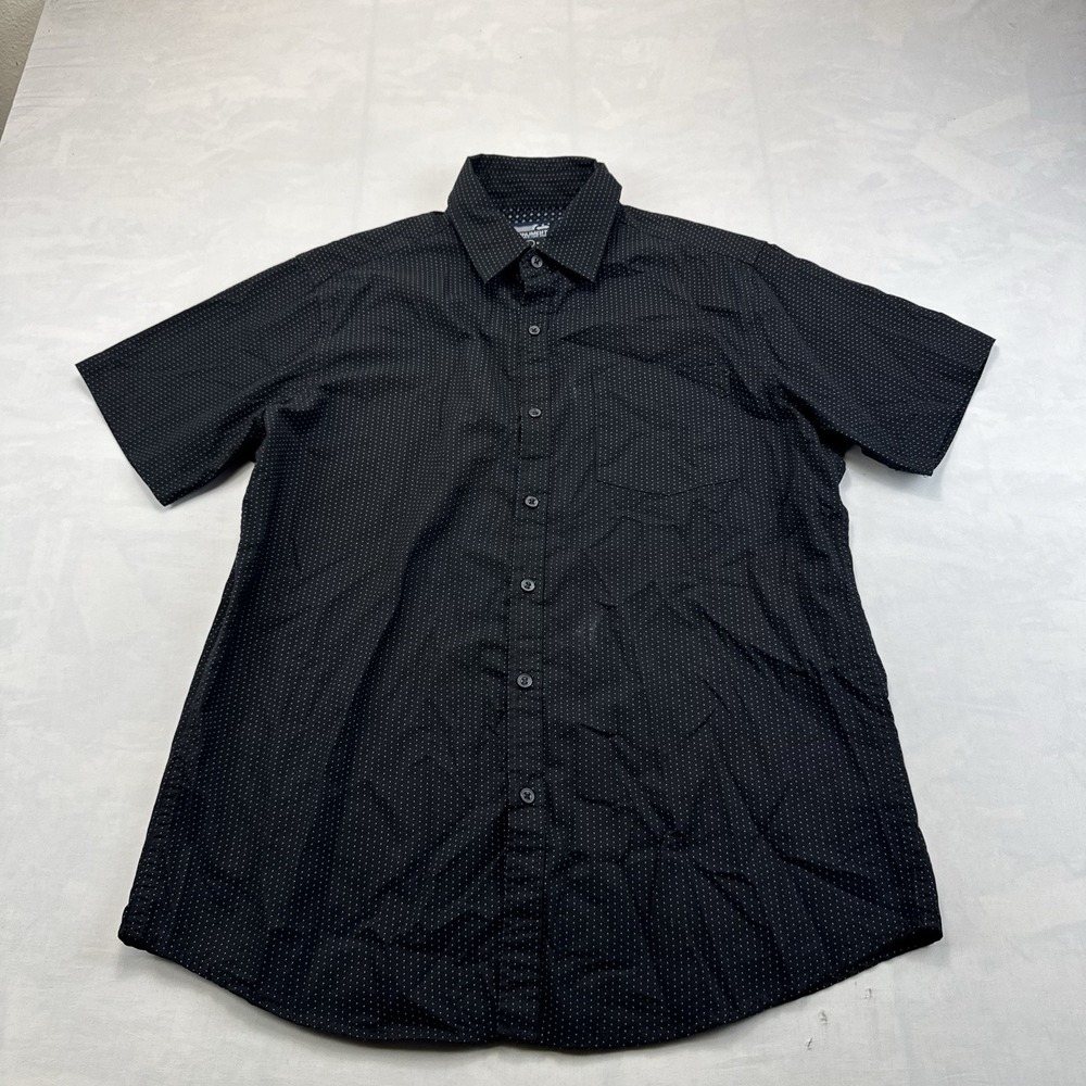 Monument Men's Large Black Geometric Print Short Sleeve Button Up Shirt